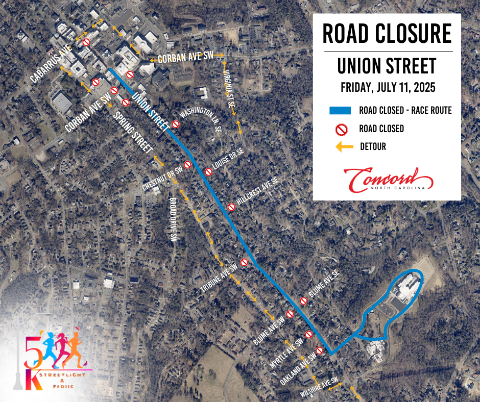 Streetlight 5K Race Route Map with Road Closures